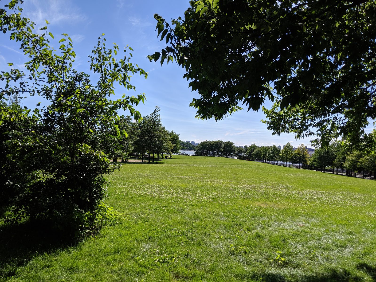 The central lawn at Barretto Point Park, looking towards the water