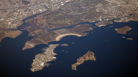 Pelham Bay Park and the Pelham Islands from the air