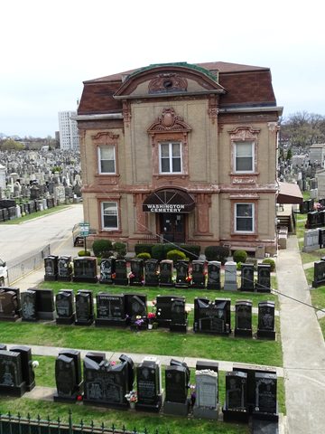 Washington Cemetery office and grave rows